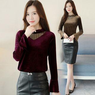 Flared Long-sleeve Velvet Top