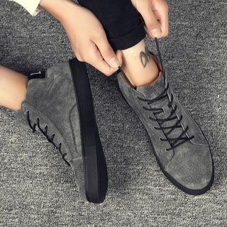 Genuine-leather Stitched Lace-up Sneakers