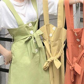 Elbow-sleeve T-shirt / A-line Mini Suspender Dress