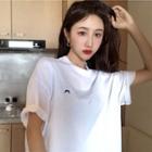 Moon Embroidered Short-sleeve T-shirt White - One Size