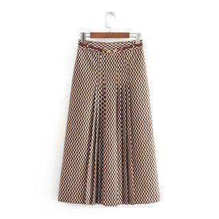Patterned Pleated Midi A-line Skirt