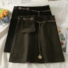 High-waist Wool Mini Skirt With Chain