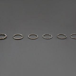 Twisted Various Ring Set Of 6 Pcs Silver - One Size
