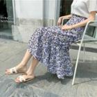 Floral Ruffle Hem Midi A-line Skirt