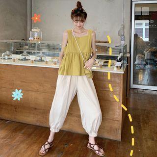 Losses-fit Ruffle-trim Tank Top/ Harem Pants