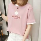 Mock Two-piece Short-sleeve Lettering Embroidered T-shirt