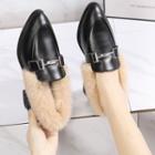 Pointed Block Heel Fluffy Loafers