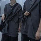 Couple Matching Elbow-sleeve T-shirt Dark Gray - One Size