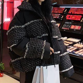 Tweed Panel Padded Parka As Shown In Figure - One Size