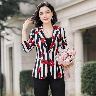 Single-breasted Striped Blazer / Boot-cut Dress Pants / Set