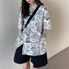 Elbow-sleeve All Over Print Shirt White - One Size