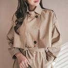 Flap-detail Long Trench Coat With Sash