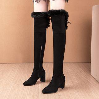 Block Heel Fluffy Trim Over-the-knee Boots