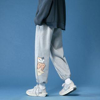 Cartoon Cat Print Sweatpants