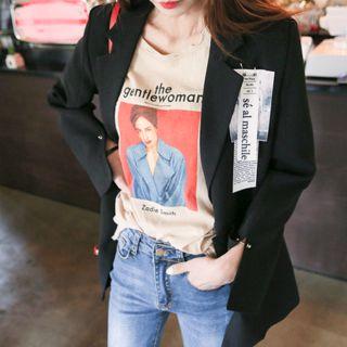 Lettering-tag Slit-cuff Blazer