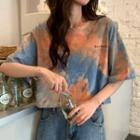 Elbow-sleeve Tie-dyed Cropped T-shirt