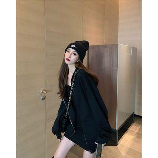 Zip-up Hoodie / Spaghetti-strap Mini Sheath Dress