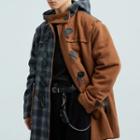 Plaid Panel Hooded Toggle-front Jacket