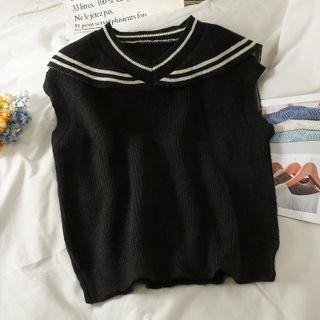 Stripe-trim Sailor-collar Knit Vest