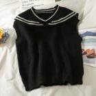 Stripe-trim Sailor-collar Knit Vest