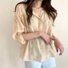 Floral Embroidered Flare Long Sleeve Shirt