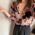 Long-sleeve Floral Print Shirt Light Pink - One Size