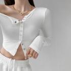 Asymmetrical Button-up Crop Knit Top
