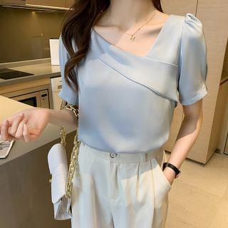 Short-sleeve Asymmetrical Neck Blouse