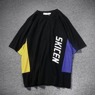 Short-sleeve Color Block Lettering T-shirt