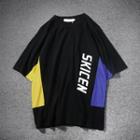 Short-sleeve Color Block Lettering T-shirt