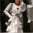 V-neck Cable Knit Cardigan Gray - One Size