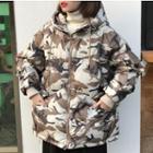 Camo Hooded Padded Coat Off White - One Size