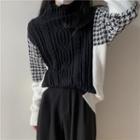 High-neck Color Block Loose-fit Long-sleeve Knit Top