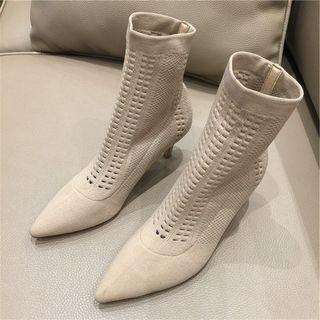 Pointelle-knitted High-heel Pointy-toe Short Boots