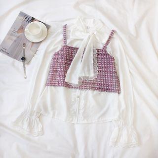 Bow Accent Shirt / Tweed Camisole Top