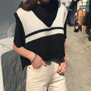 Color Block V-neck Sweater Vest