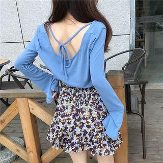 Long-sleeve Ruffle-cuff Open-back Top