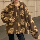 Bear Print Polar Fleece Zip-up Hoodie