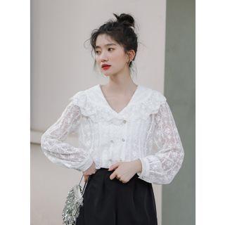 Lace Peter Pan Collar Long-sleeve Blouse