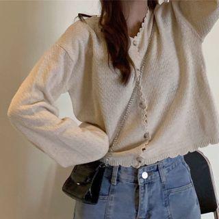 Scallop Trim Cardigan Off-white - One Size