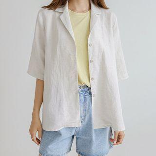 Dip-back Linen Blend Shirt Jacket
