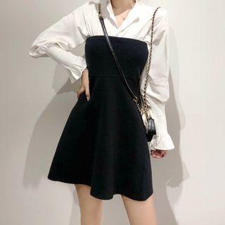 Lantern-sleeve Blouse / Strapless Mini A-line Dress / Set