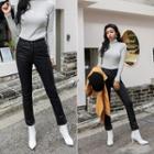 Straight-cut Synthetic Leather Pants