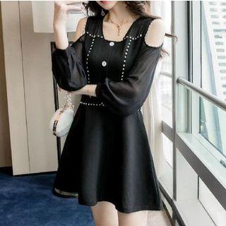 Cold-shoulder Lantern-sleeve Mini A-line Dress