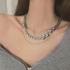 Rhinestone Chain Necklace Metal Necklace - Silver - One Size