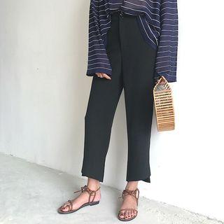Asymmetric High-waist Cropped Dress Pants