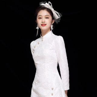 3/4-sleeve Faux Pearl Mini A-line Dress