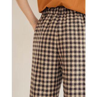Plus Size Drawcord-waist Gingham-check Pants