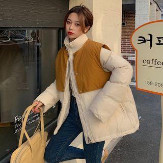 Stand-collar Padded Coat + Vest