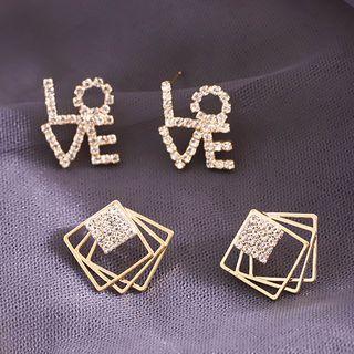 Rhinestone Love Lettering / Square Earring